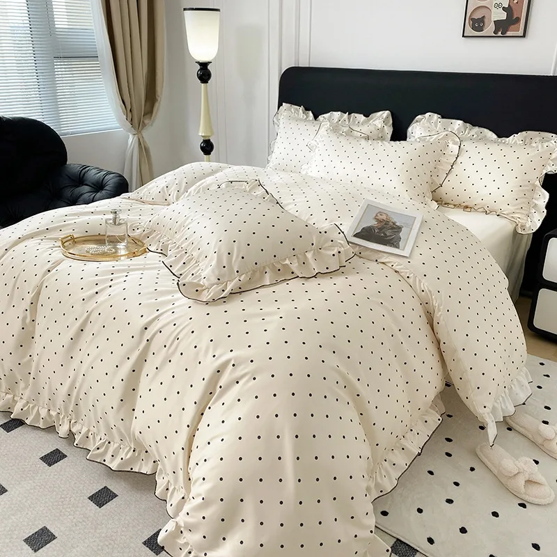 

Princess Faux Silk Floral Bedding Set Summer Ice Silk Cool Feeling Duvet Cover Fitted Sheet Pillowcase Single Cozy Bedclothes