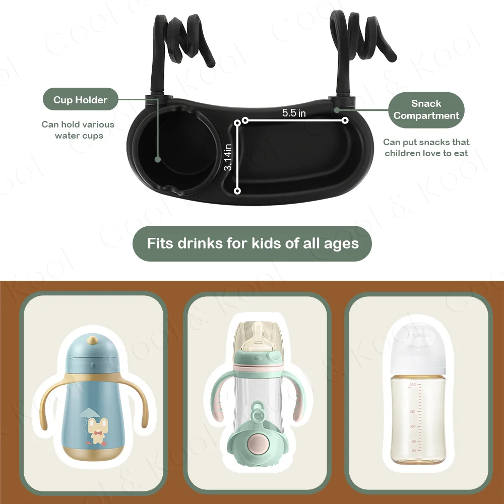Spiral Clip Baby Silicone Snack Holder for Stroller, Universal Non-Slip Cup & Food Tray to Keep Items Secure - view 3