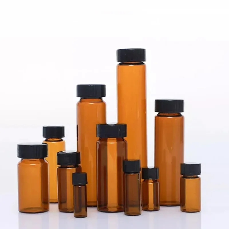 2ml To 60ml Amber Small Medicine Bottles brown Sample Vials Laboratory Powder Reagent bottle Containers Screw Lids