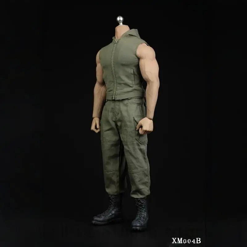 XM004 1/6 Men Soldier Vest Hooded Sweater Shirt Military Combat Tops Pants For 12