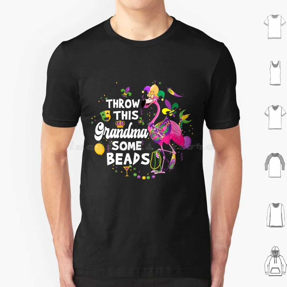 Throw This Grandma Some Beads Mardi Gras Flamingo Lover T Shirt Cotton Men Women DIY Print Mardi Gras Yall Flamingo Mardi Gras