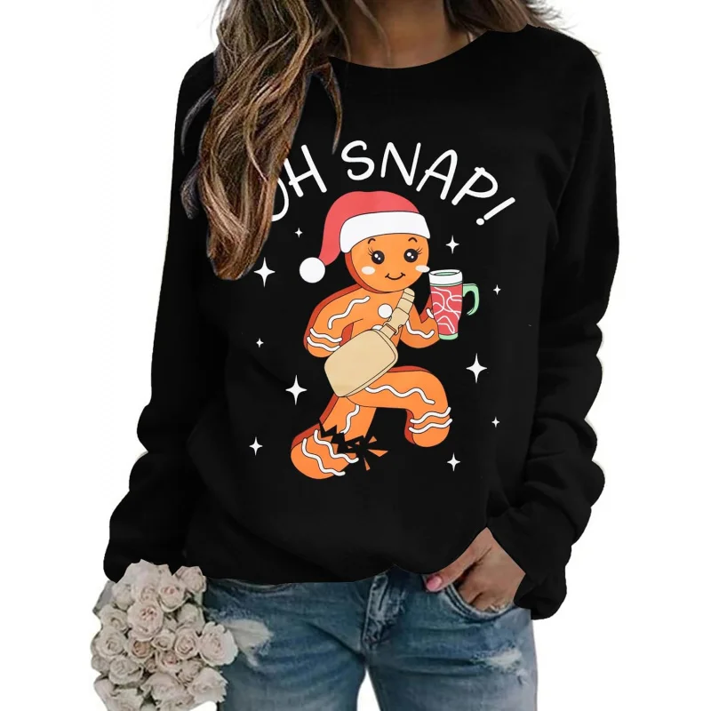 Happy Christmas sweatshirt women's pullover sweater with gingerbread pattern top