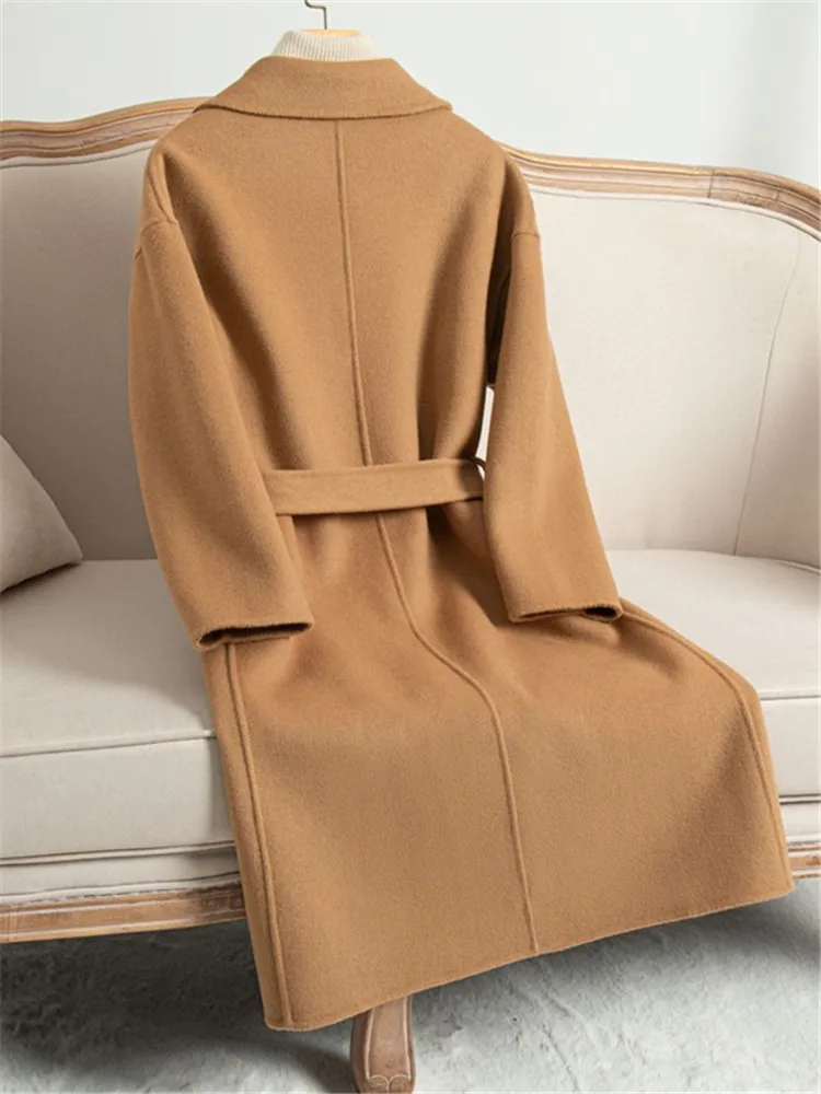 

2026 New Autumn Winter Double-sided Cashmere Coats Women high-end Woolen Coat With Belt Long Overcoat Female Black Camel Outwear
