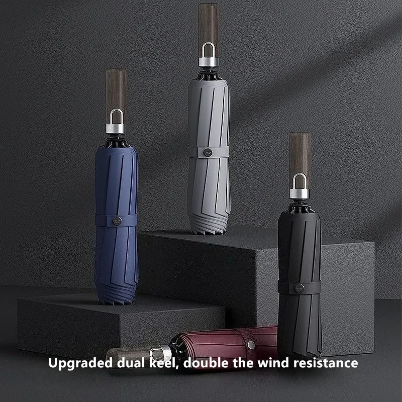 Fully Automatic Reverse Umbrella Large Size Reinforced and Thickened Folding Car-Mounted Double-Rib Storm-Resistant Umbrella
