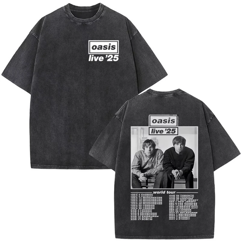 روك باند O-واحة لايف 25 جولة لا تنظر إلى الغضب تي شيرت الرجال النساء خمر غسلها المتضخم القطن قصير الأكمام تي شيرت #4