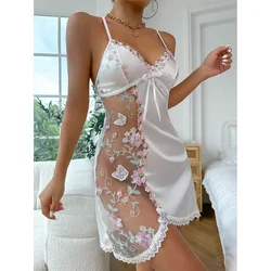 Women Sexy Lingerie Silk Sleeveless Sling Short Dress Sleepwear Lace Nightdress Erotic Costumes Underwear Nightgown G-string