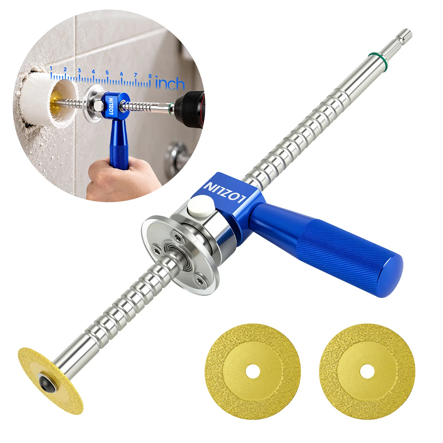 LOZLIN PVC Pipe Inside Cutter 8 Inch Extended Internal Pipe Cutting Tool Adjustable Depth 1/4 Inch Hex Shank for Plumbing Drills