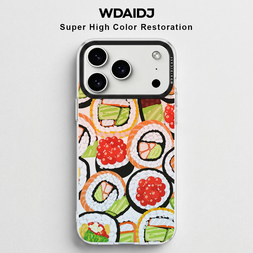 

Colorful Sushi Roll Print Clear Phone Case for iPhone 13 14 15 16 17 Food Pattern Anti Yellow Shockproof Protective Cover