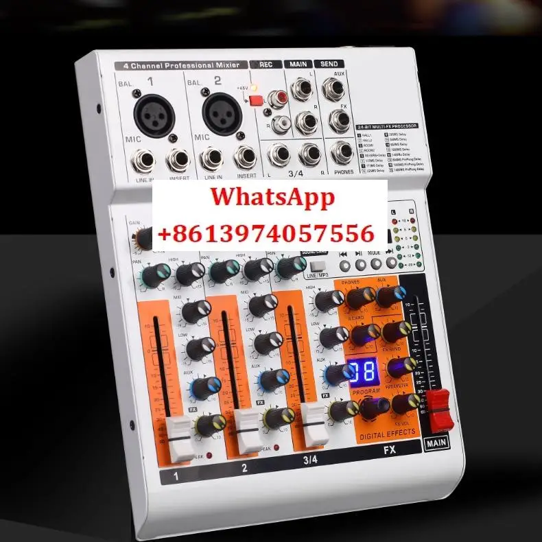 

4-Way Mixer with Bluetooth EQ DSP Reverb Performance Wedding Stage Karaoke Live Recording Conference