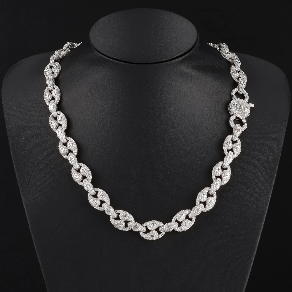 ESKEEM New Arrivals 14mm Cuban Link Chain Iced Out Teardrop Shape Jewelry Bling Spring Buckle Link Necklace Men Women Gift