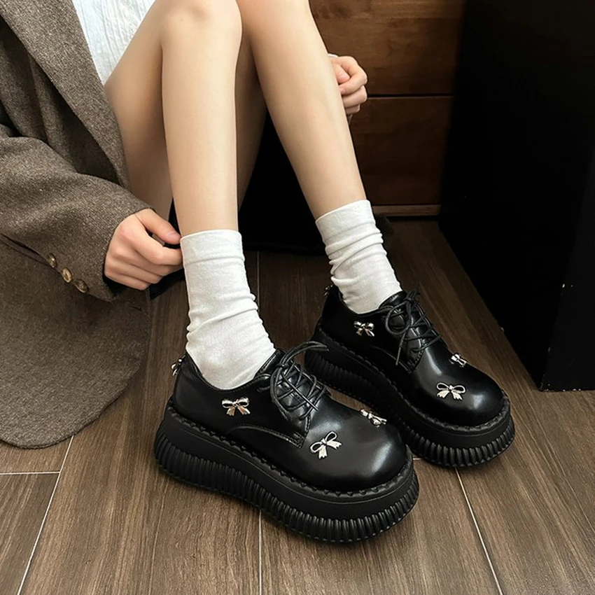 Spring and Fall Round Toe Butterfly Knot Women Pumps Thick Sole Chunky Heels Solid Color Up Ins Fashion Sweet Female Shoes New