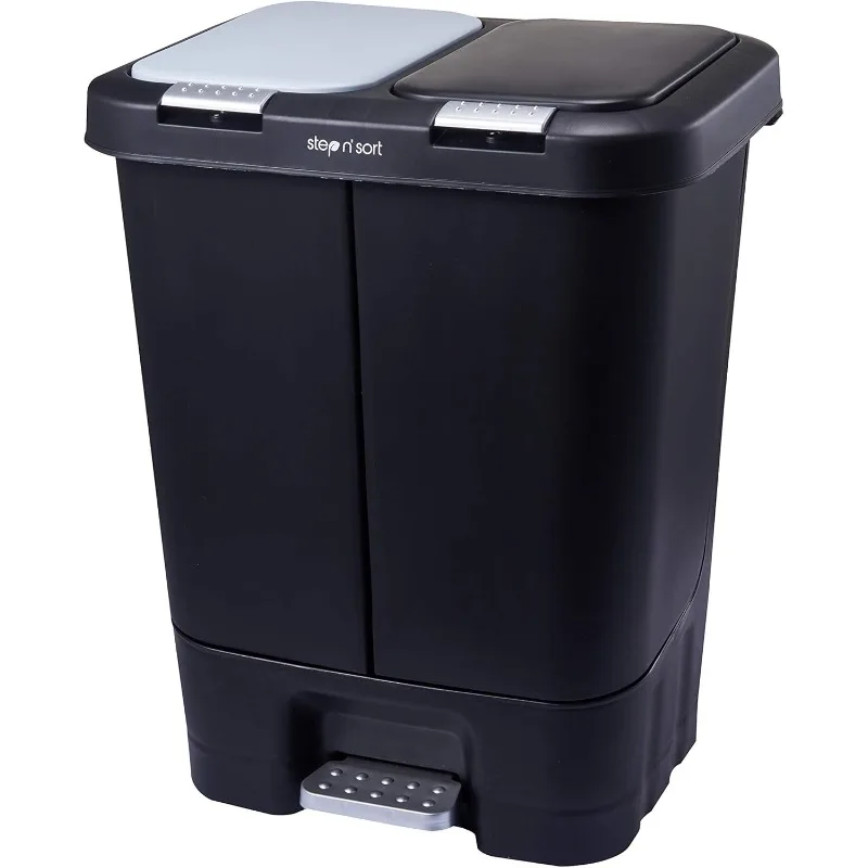 

11 Gallon, Dual Trash and Recycling Bin with Slow Close Lid,Black,40 Liter,SNS402-B