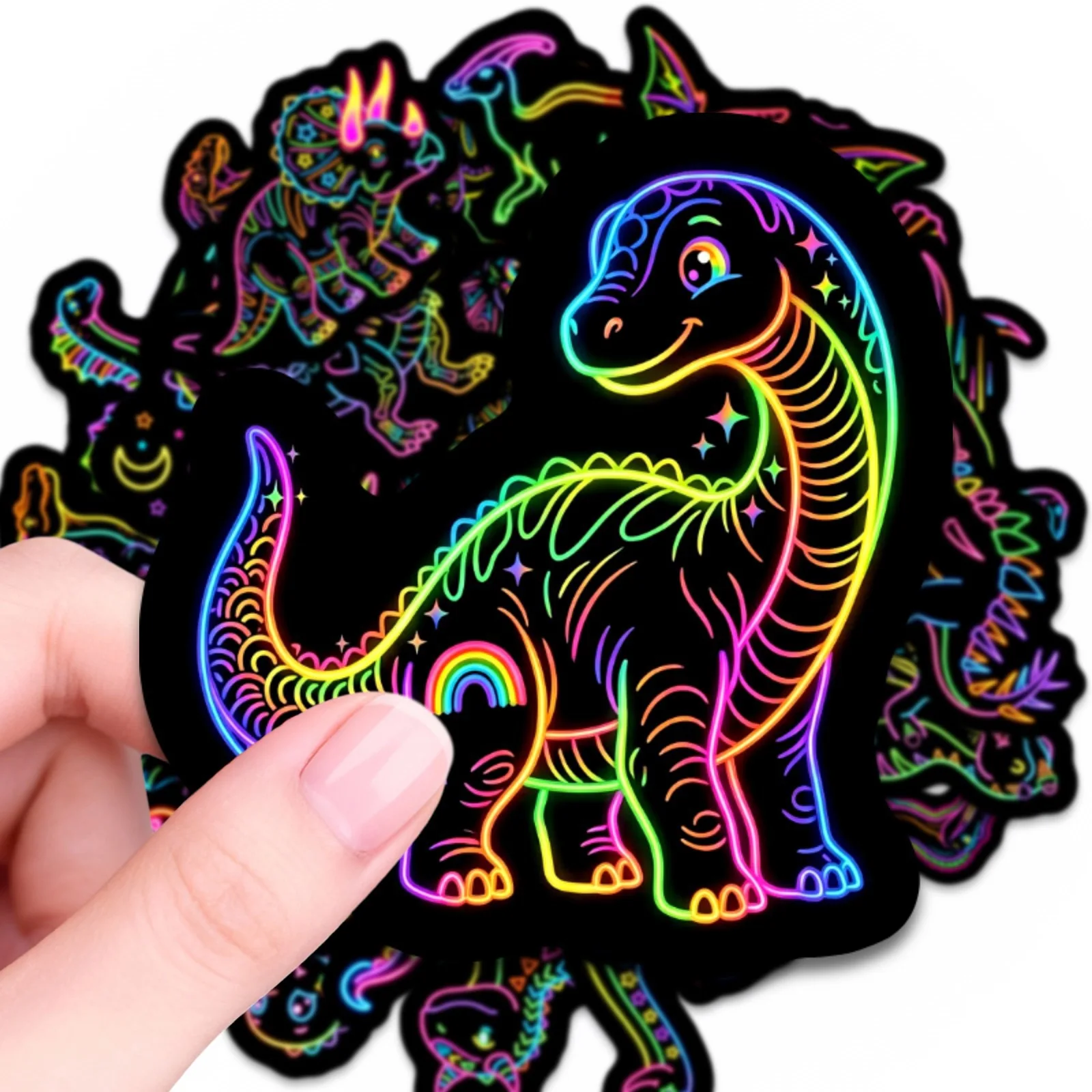 50 Stück Lustige Dinosaurier-Cartoon-Aufkleber Neon-Stil Tier-Graffiti Dekoration DIY Kinderspielzeug Gepäck Laptop Gitarre Auto Fahrrad Aufkleber