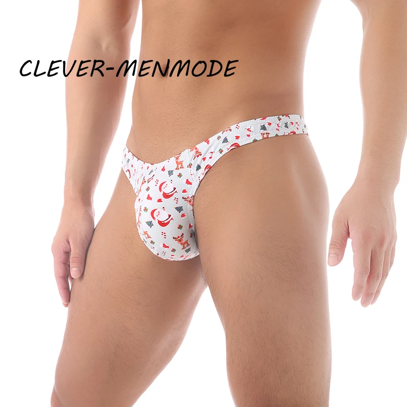 

Sexy Men Low Rise Lingerie T Back G String Jockstrap Christmas Print Thong Xmas Santa Claus Tight Panties Club Rave Accessories