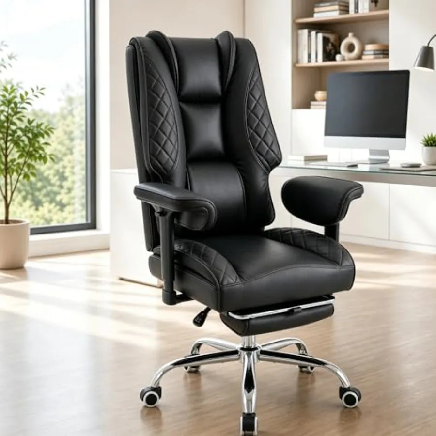 Breathable Leather Office Chair for Executive Use, High Back Design in Black with Enhanced Ventilation and Ergonomic Support
