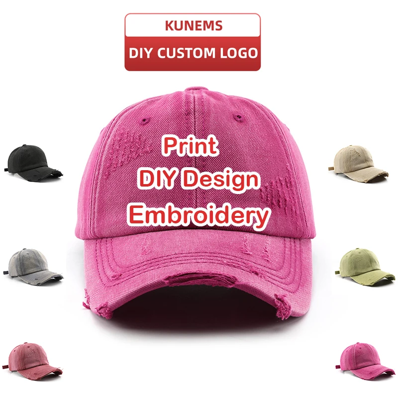 KUNEMS Custom Brand Logo Caps Fashion Jean Baseball Cap for Women and Men DIY Design Embroidery Sunhat Unisex Wholesale