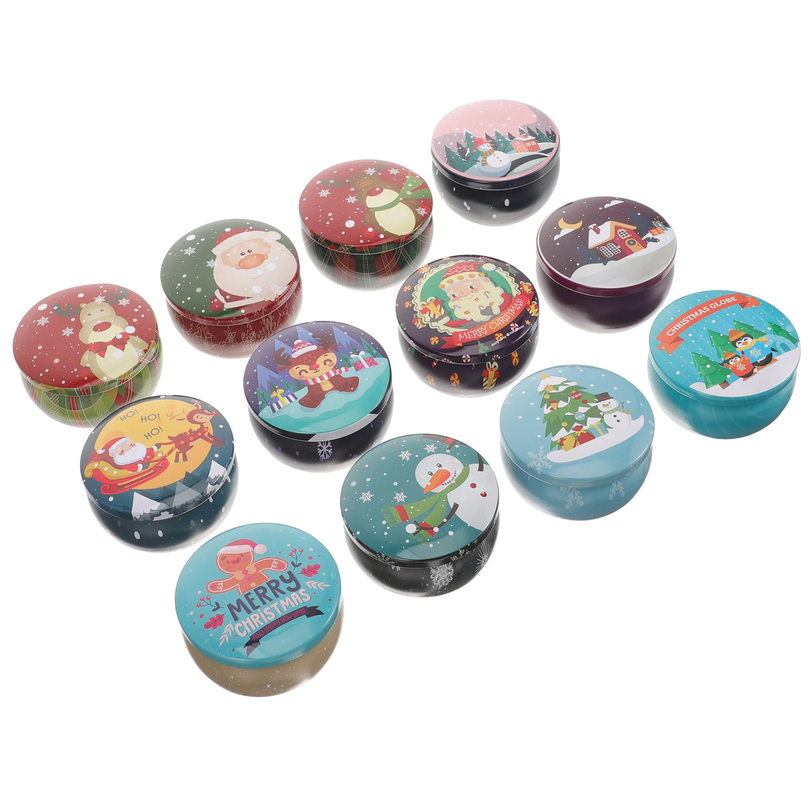 12 Pcs DIY Aromatherapy Set Tinplate Belly Jar Empty Tins Container Storage Xmas Christmas Theme Containers