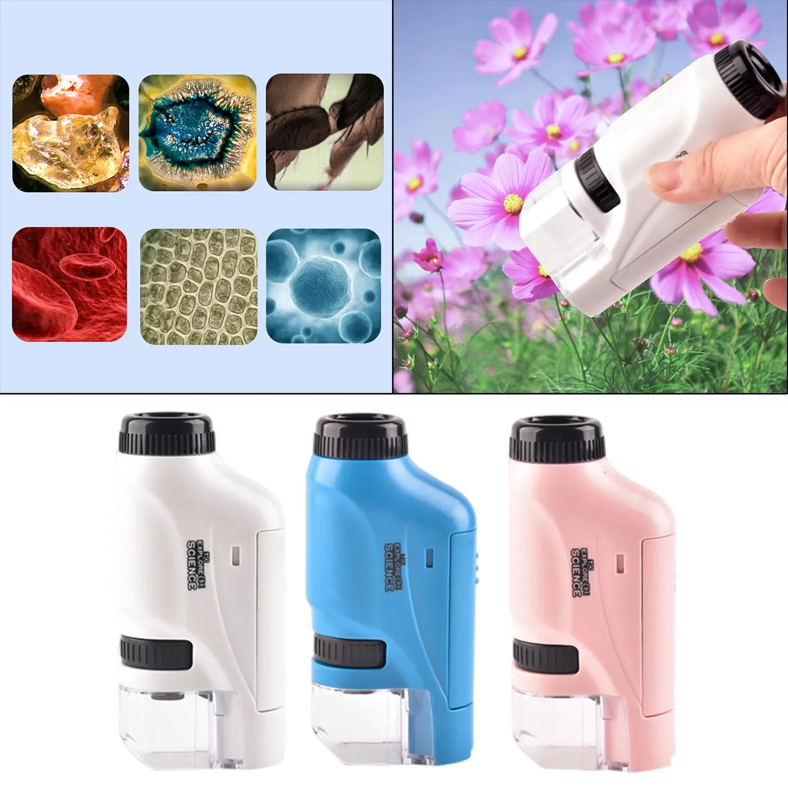 Mini microscopio de mano con zoom 60X-120X para plantas de exploración natural para niños
