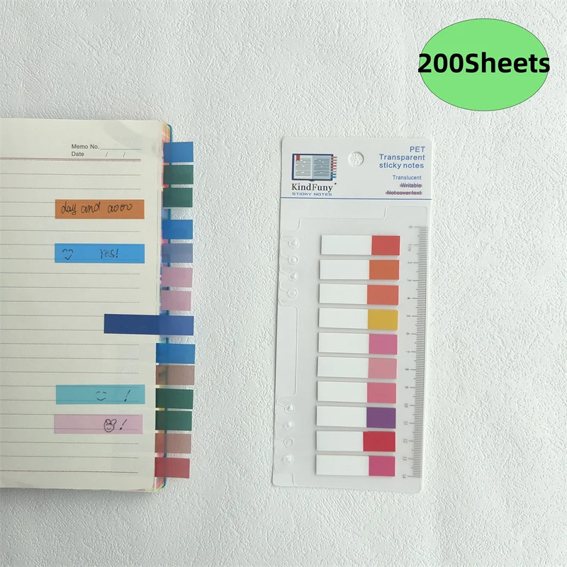 200Sheets Self-adhesive Transparentes Sticky Notes Notebook Notepad Planner Markers  Stationery Supplies Back to School