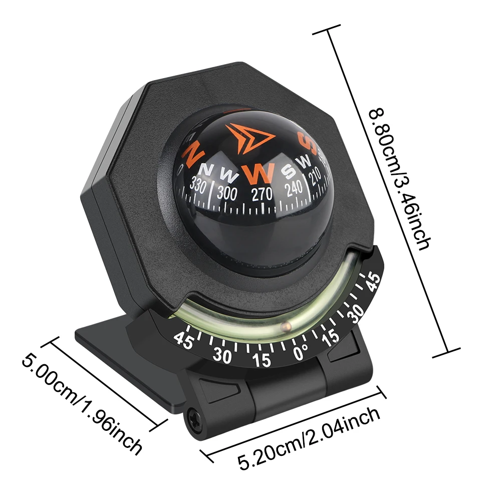 High Precision Navigation Compass for Vehicle Boat With Slope Meter Foldable 2-In-1 Car Mount Compass Ball Car Dashboard Compass