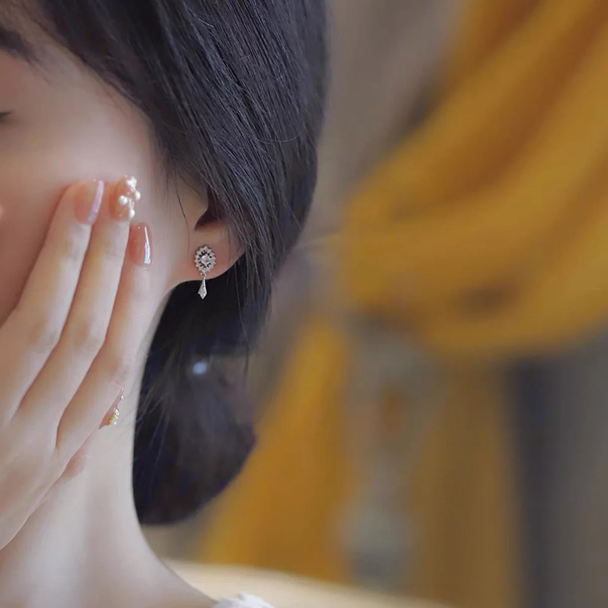 آرت ديكو 925 الفضة الدمعة الزركون قطرة المتدلية Goemetric القرط عين اللوفر الماس الأذن مربط المجوهرات المعمارية #2