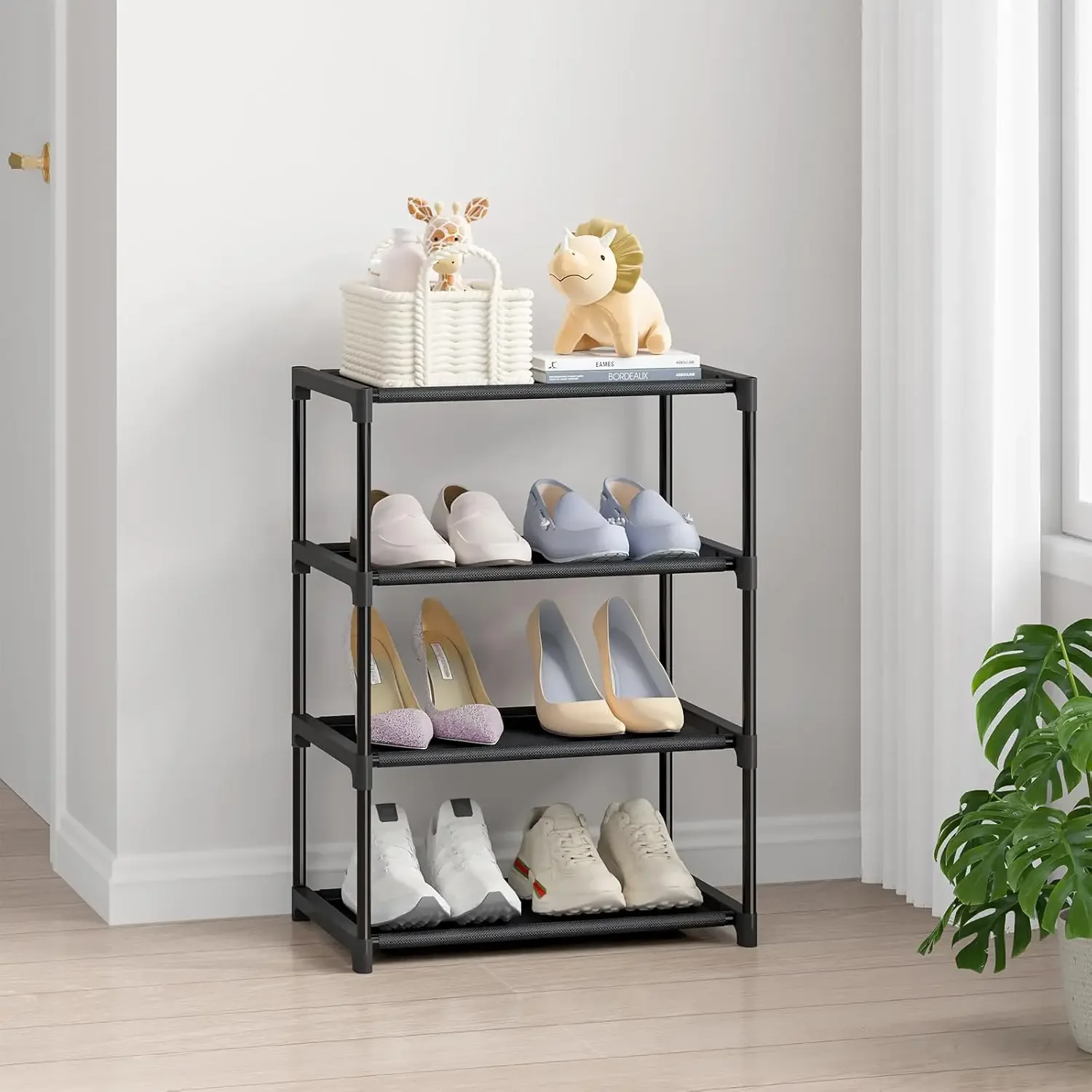 4 Tier Small Shoe Rack, Kids Toddler Adult Shoe Storage Organizer Shelf for Closet Floor Entryway Bedroom, Spac