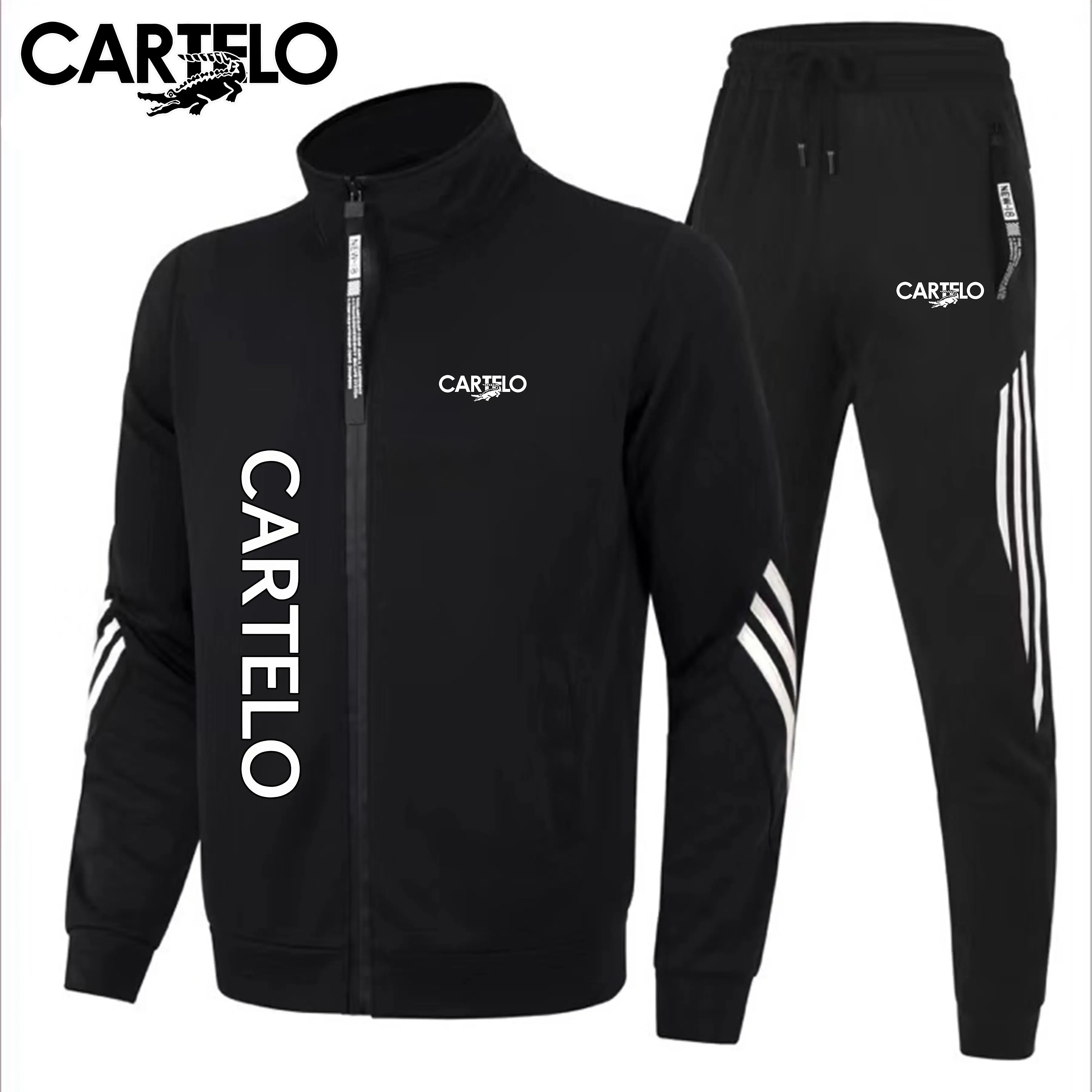 

Весна/осень 2024, мужской кардиган CARTELO, полосатый воротник-стойка, спортивный комплект, комплект для альпинизма на открытом воздухе, комплект из двух предметов