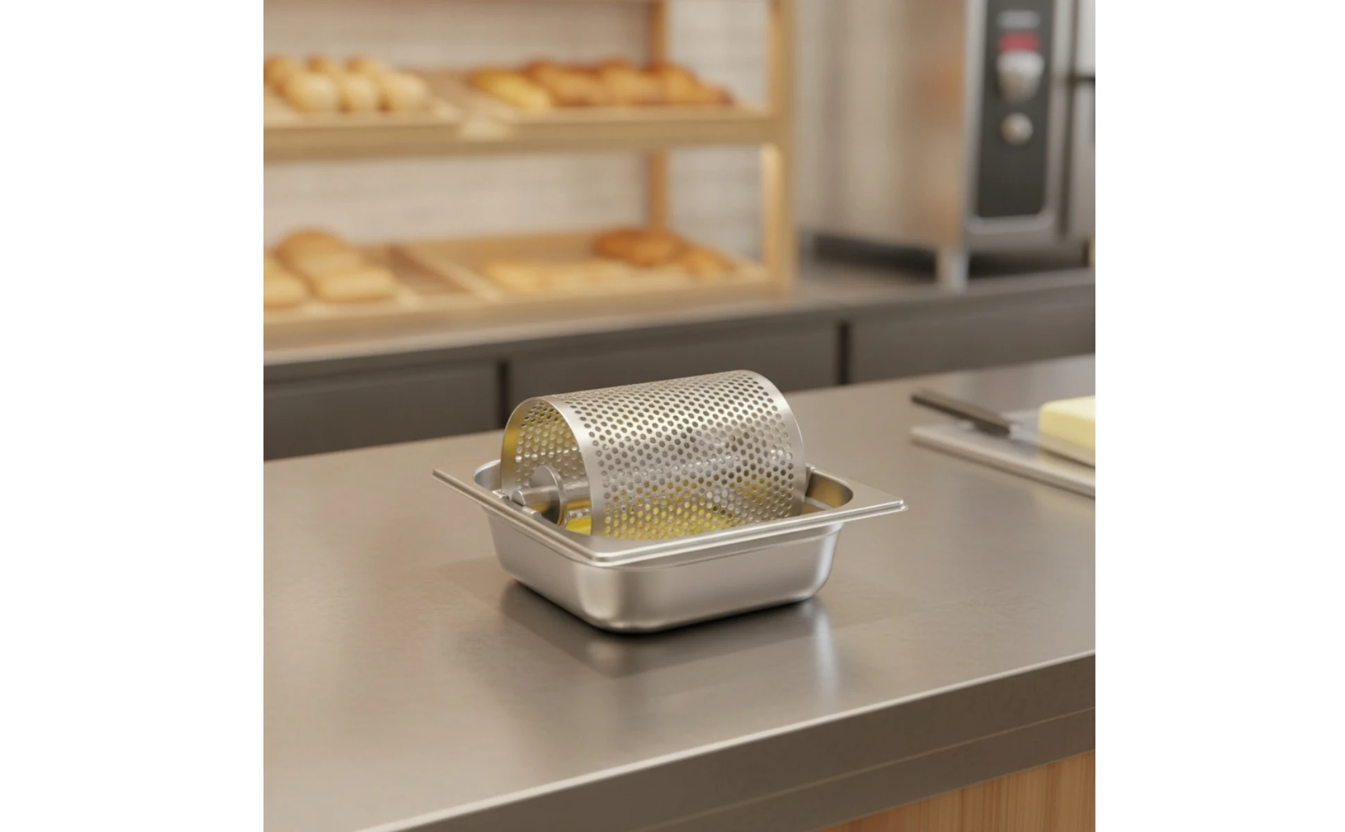 Butter Roller with Tray Stainless Steel Butter Roller Kitchenware Perforated Utensil Countertop for Home Cooks, Kitchen, Brunch Butter Roller with Tray Stainless Steel Butter Roller Kitchenware Perforated Utensil Countertop for Home Cooks, Kitchen, Brunch