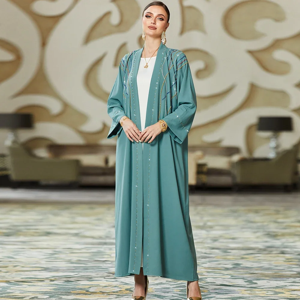 Moroccan Eid Party Diamonds for Elegant Women Open Abayas Cardigan Dress Arab Dubai Islamic Kimono Gown Ramadan Evening Jalabiya