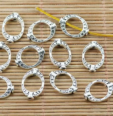 50pcs 15*10.7mm Alloy matel charms  tibetan silver 2sided oval frame beads HWEF1415