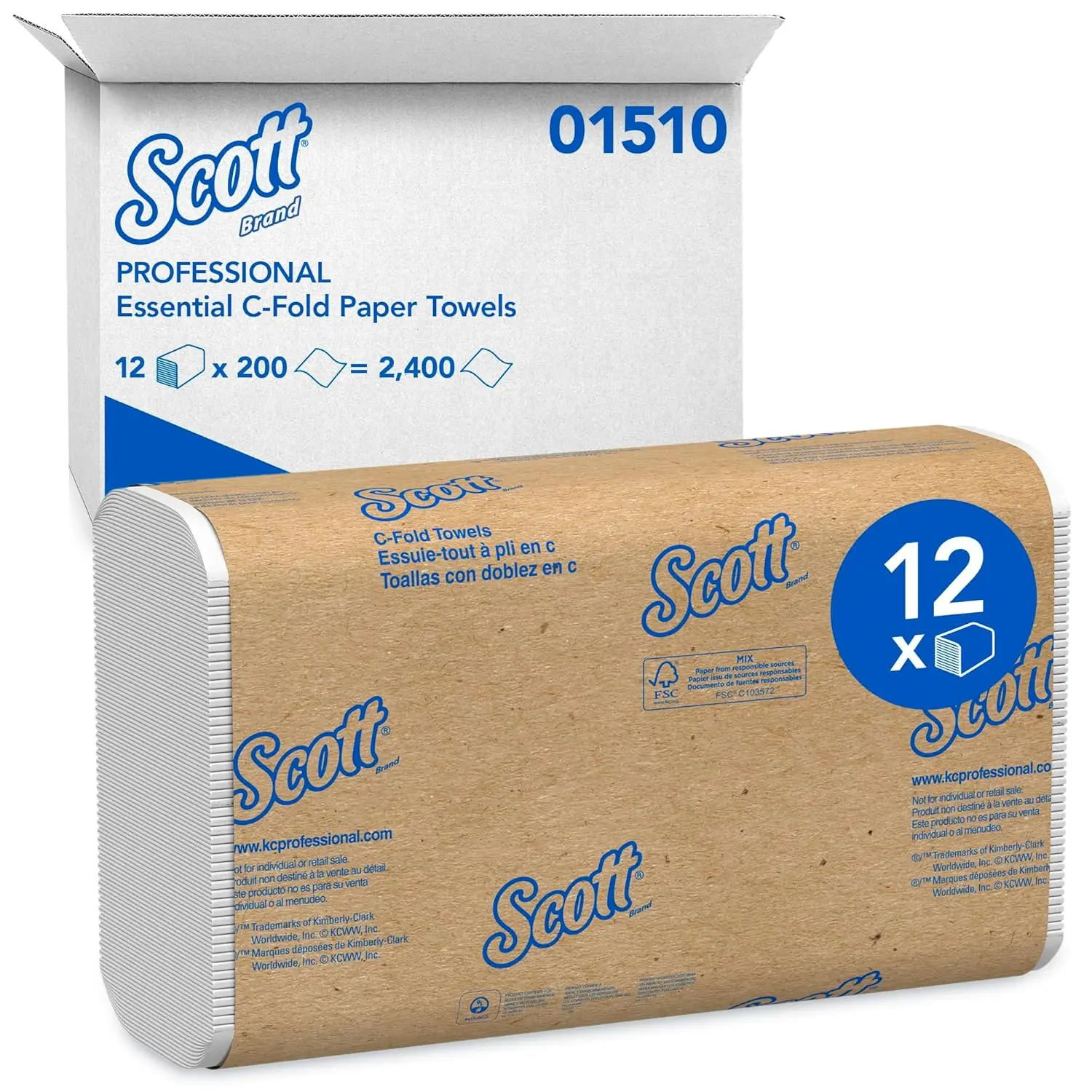 

Essential C Fold Paper Towels (01510) with Fast-Drying Absorbency Pockets, 12 Packs / Case, 200 C Fold Towels / Pack, White