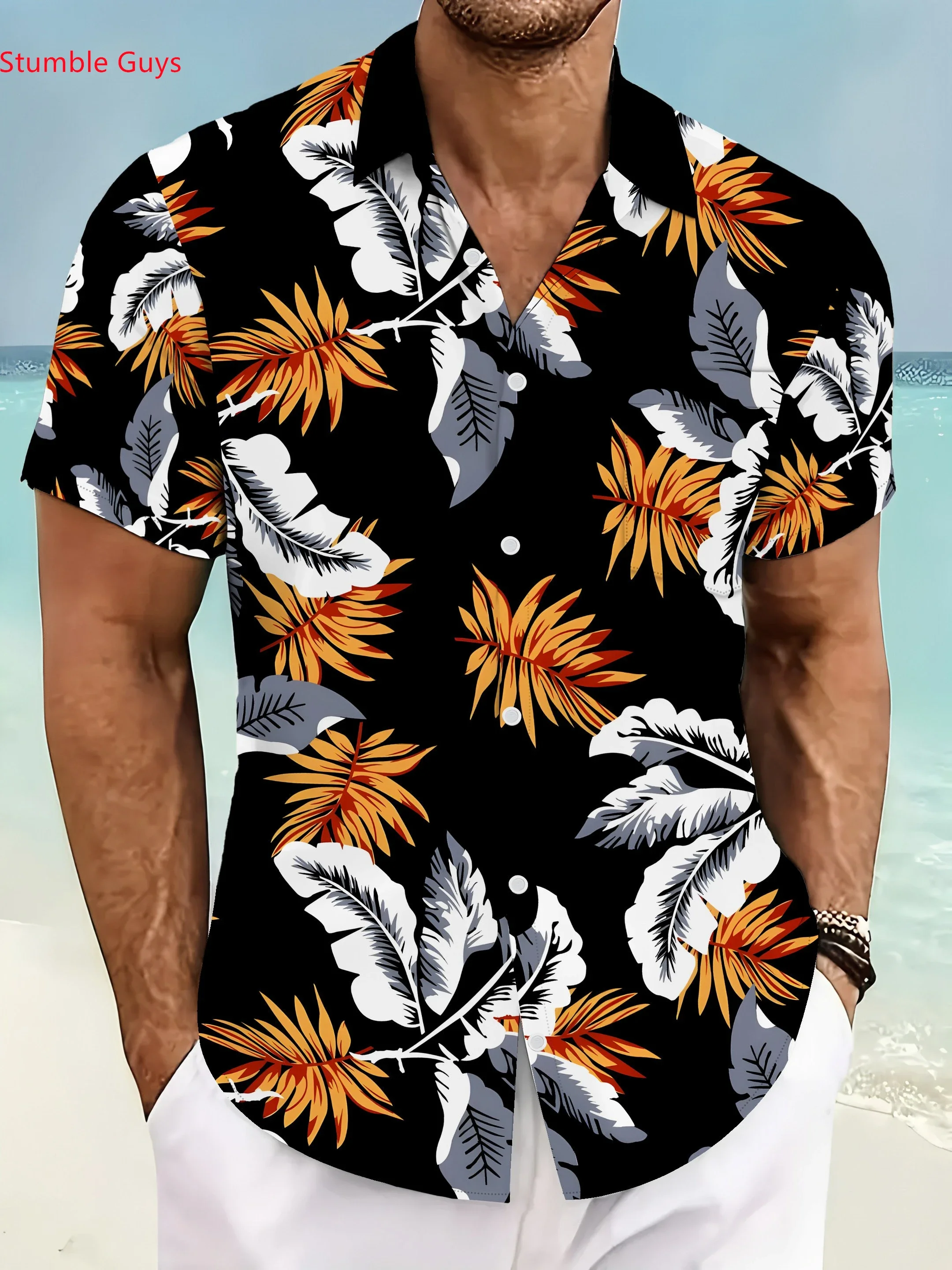 

Summer Fashion Men's Beach Party Hawaiian Shirt Man Short Sleeve Loose Fit Cool Print Breathable Holiday Outfit Tops