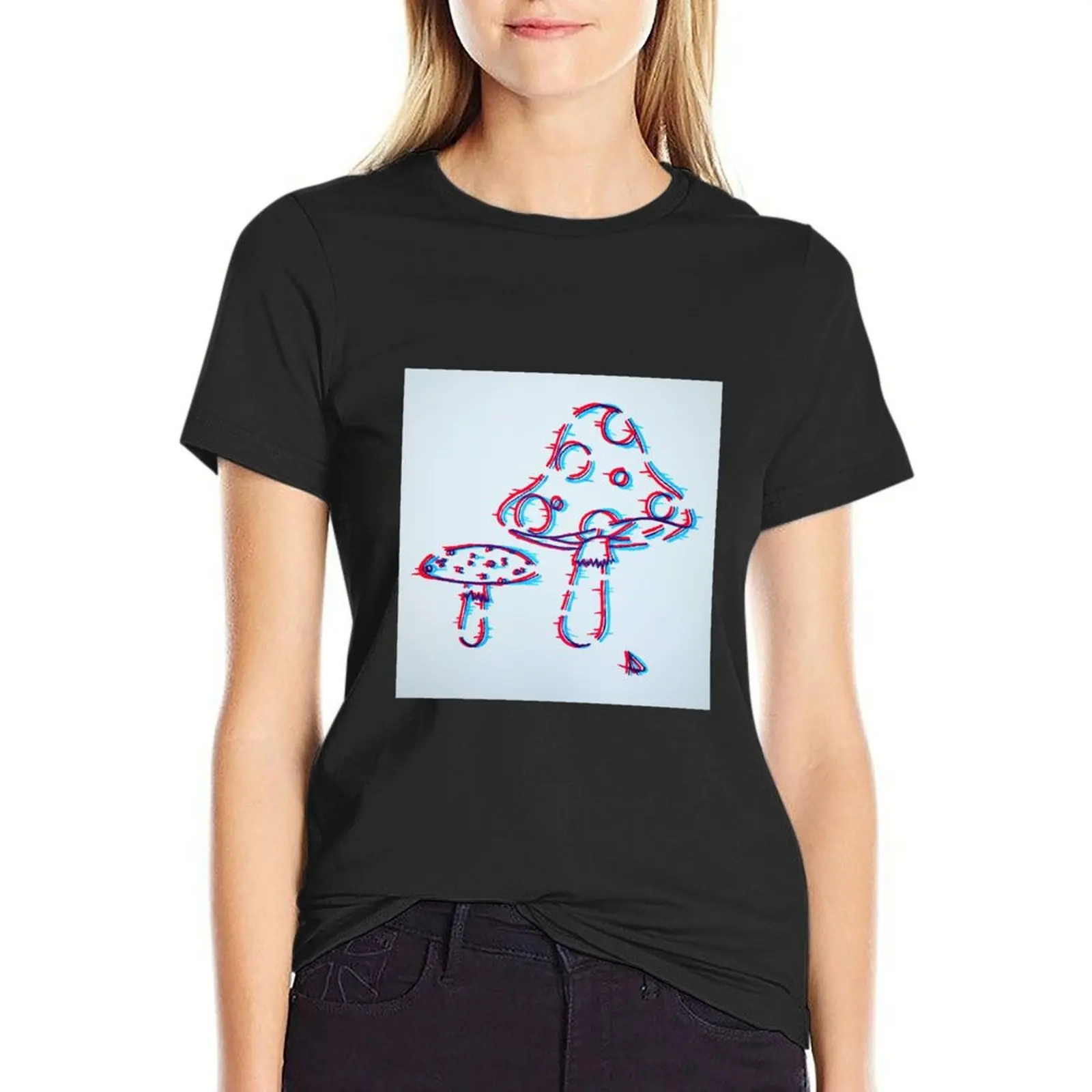 Mushroom Glitch T-Shirt korean fashion aesthetic clothes tight shirts for Women