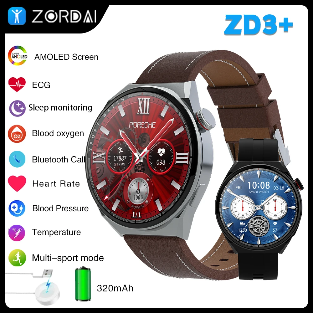 Zordai ZD3+ Smart Watch For Men 1.5'' BT Call ECG Wireless Charging AI Voice IP68waterproof Fitness Tracker NFC Men Smartwatch