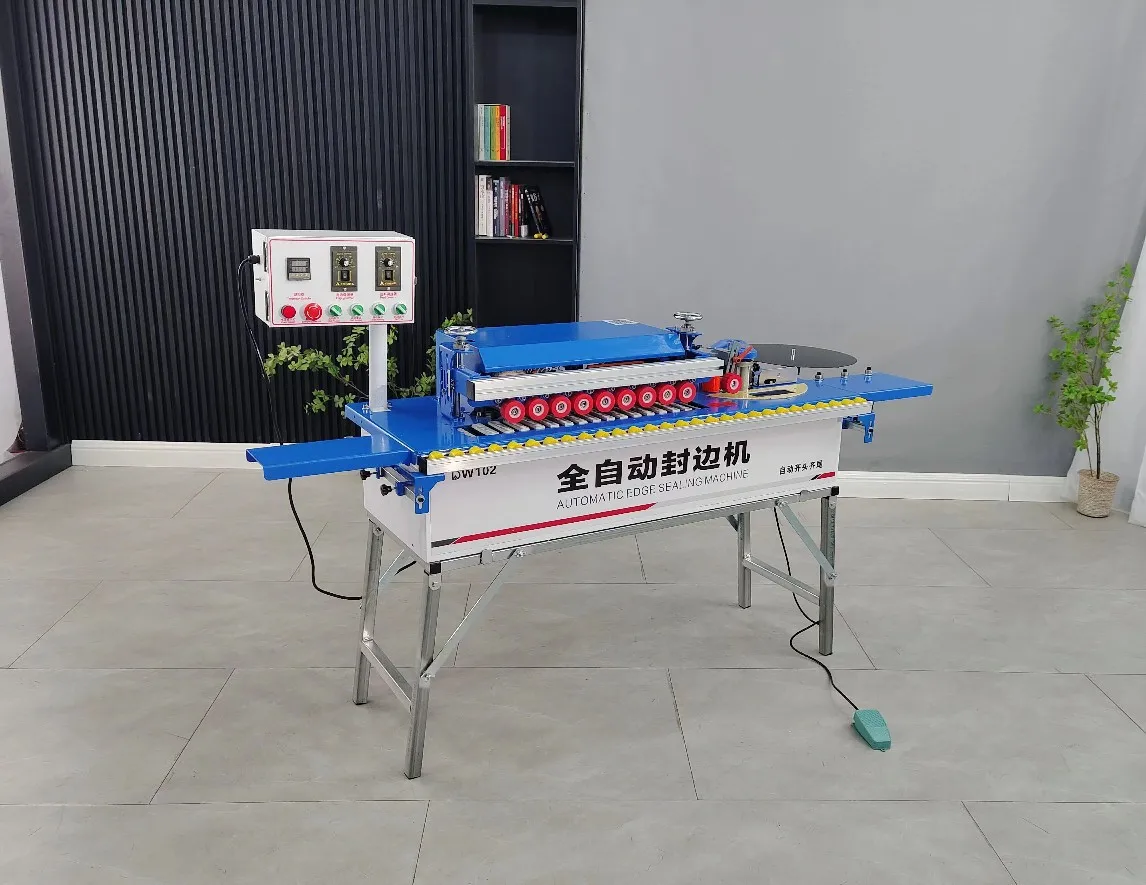 Small automatic edge banding machine with straight head and tail double-sided gluing, standard plug 110v220v