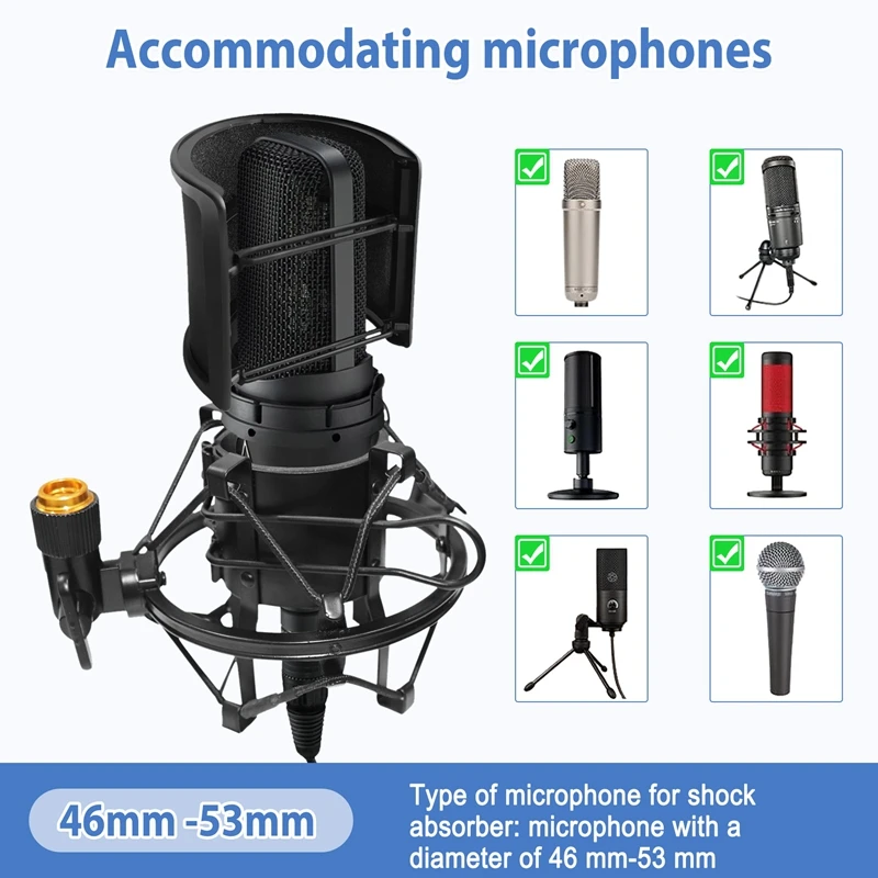 حامل صدمات الميكروفون مع مشبك حامل تثبيت للصدمات على الزجاج الأمامي
