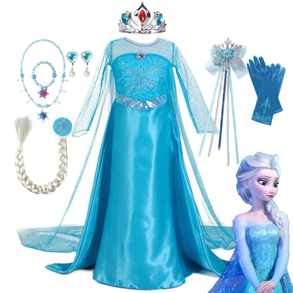 

Elsa Dress Girls 2-10 Years Birthday Role Frozen Elsa Princess Dress For Kids Halloween Carnival Party Cosplay Girls Costume