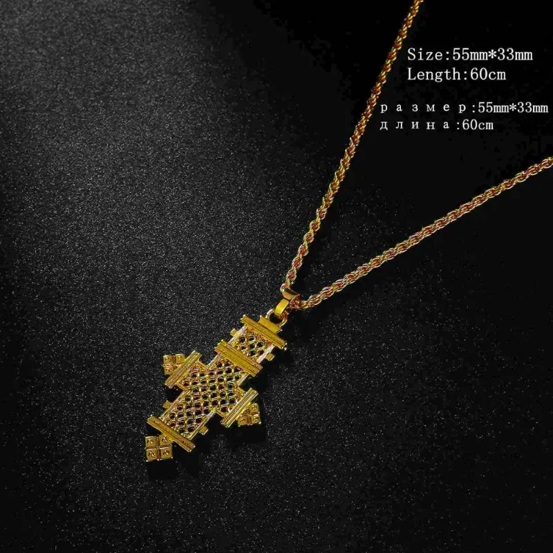 Shamty New Cross Pendant Charms Chain Pendant Necklaces Pure Gold Color Africa Crosses Jewelry Pendants Jewelry Making S30008