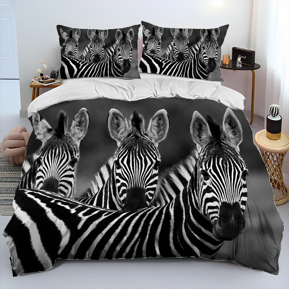 

3D Wild Animal Zebra Comforter Bedding Set,Duvet Cover Bed Set Quilt Cover Pillowcase,King Queen Size Bedding Set Adult Kid Gift