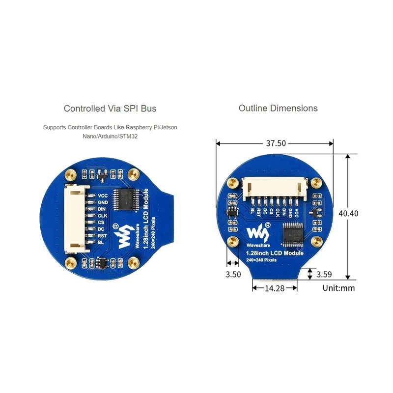 1.28 inci modul layar LCD bulat 65K RGB warna resolusi 240X240 dengan antarmuka SPI tertanam GC9A01 Driver