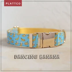 PLATTCO unique dog collar print BANCING BANANA pattern paired with high-quality silver buckle 5 size PDC327G