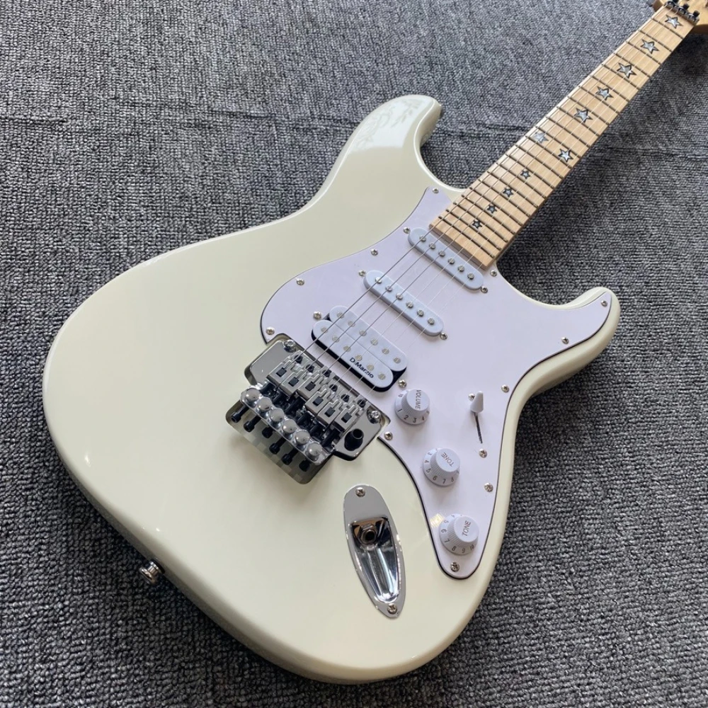 39 Inch Milk White Electric Guitar Maple Fretboard with White Pickguards SSH Pickups Tremolo Bridge