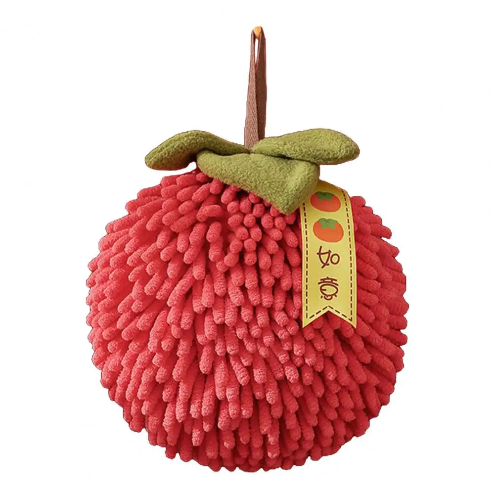 Soft Chenille Hand Towel Chenille Hand Towel with Persimmon Design Super Absorbent Soft Bathroom Kitchen Hanging Loop Towel
