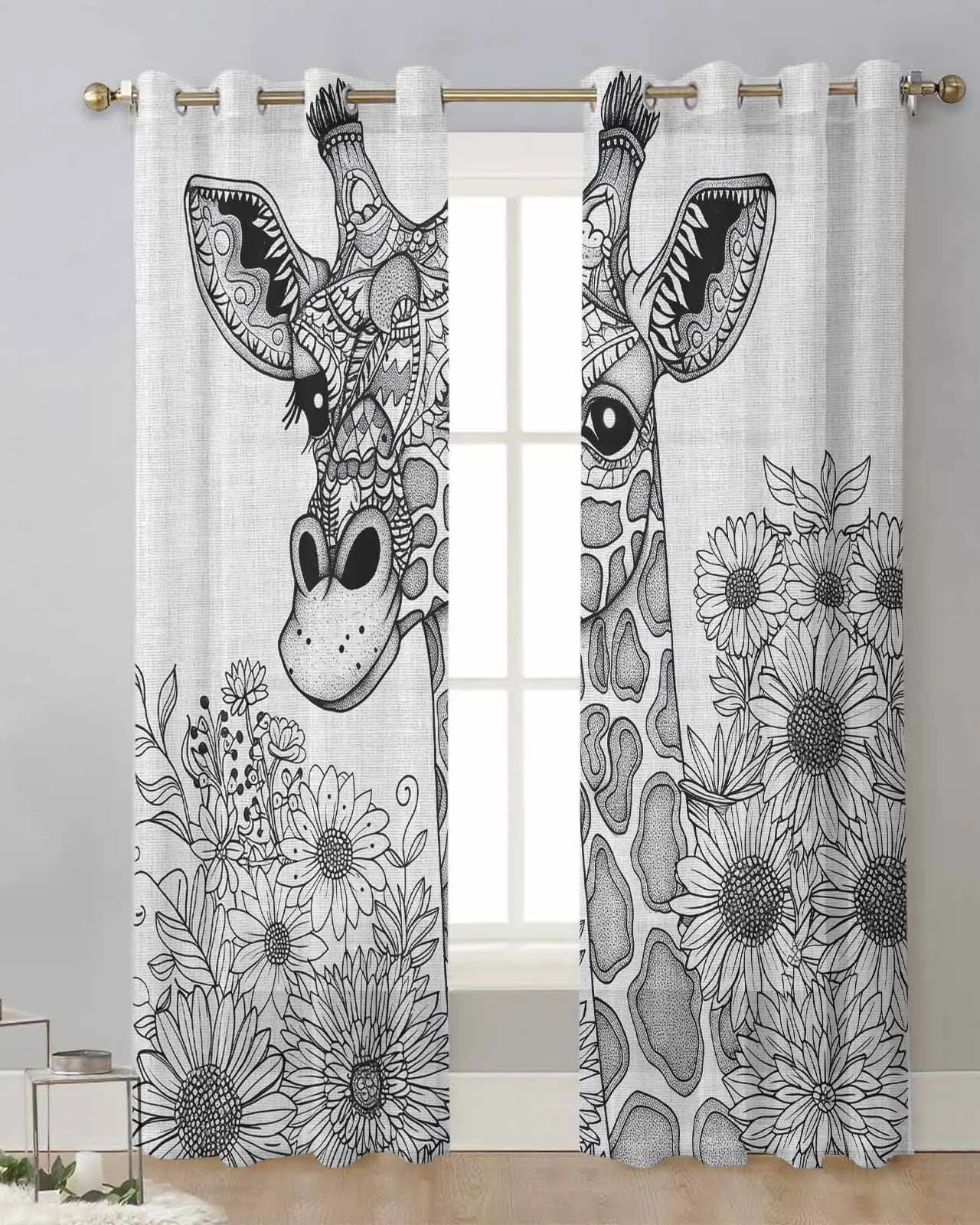 Giraffe Thread Sunflower Modern Tulle Curtains Voile Drapes Sheer Window Curtains Bedroom Accessories