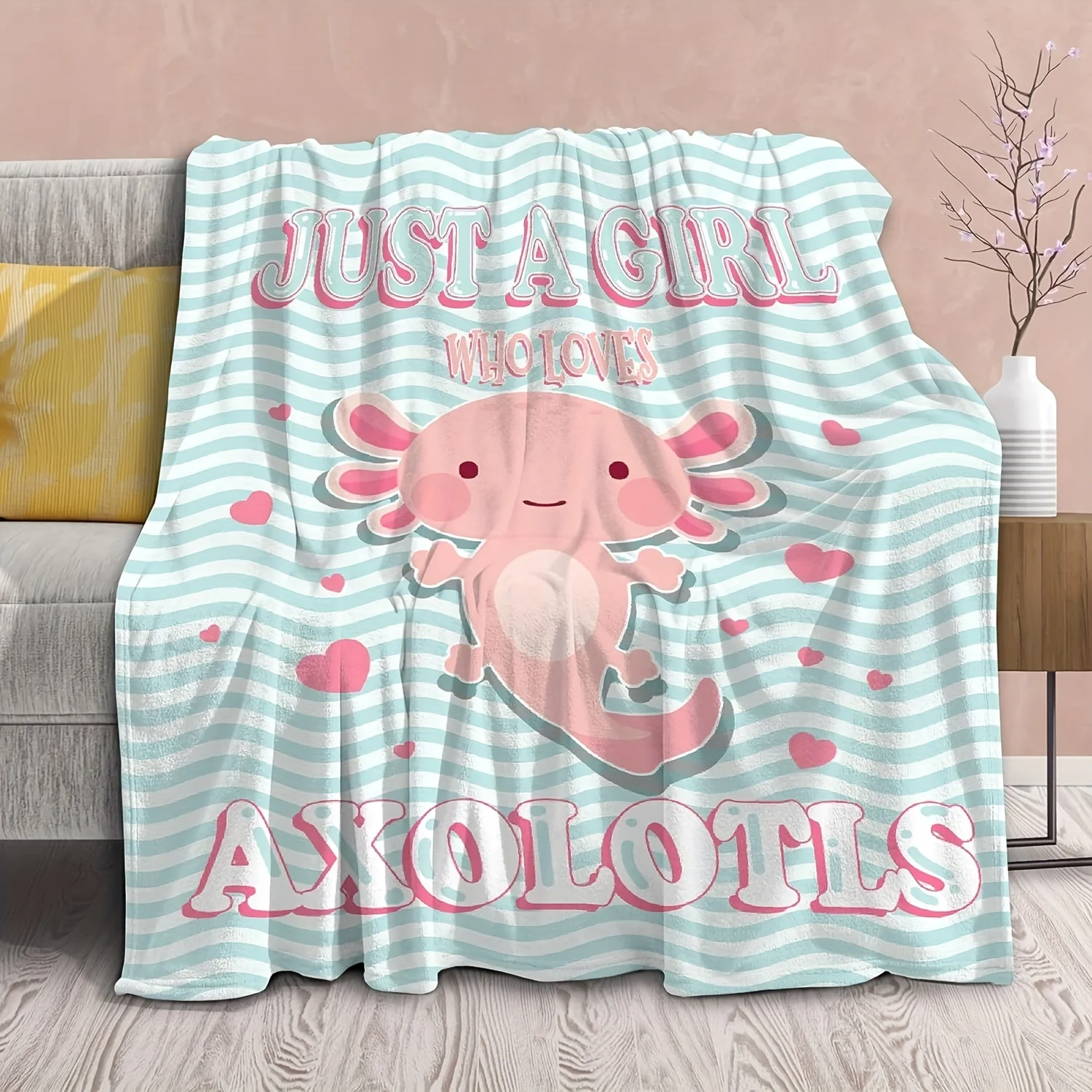 1PC Mexican Axolotl Blanket Gift, Cute Animal Fish Decoration, Adorable Soft Flannel Blanket for Teenager Sofa Bed Chair