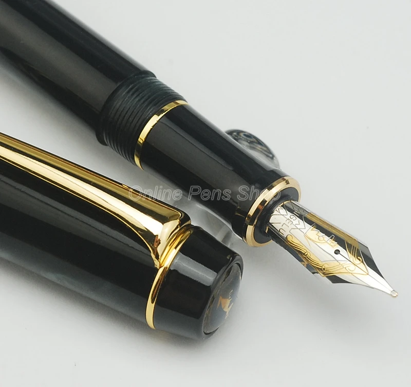 

Kaigelu 316 Classic Black & Golden Marble Celluloid Fountain Pen 22KGP Fine Nib Green Phantom Pattern For Writing Gift Pen