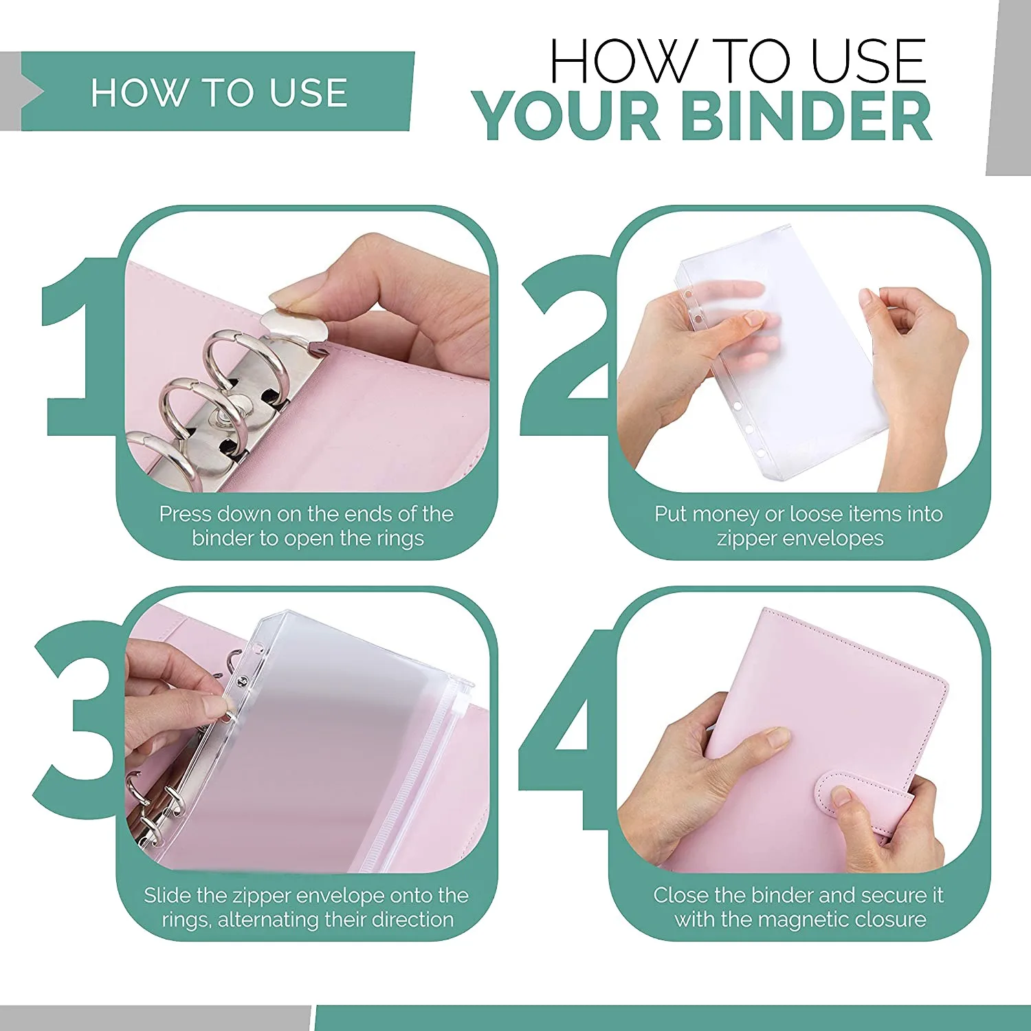 Raccoglitore per sistema di buste per contanti A6, buste per contanti da 12 pezzi per budget, raccoglitore per contanti con buste per denaro per budget in contanti