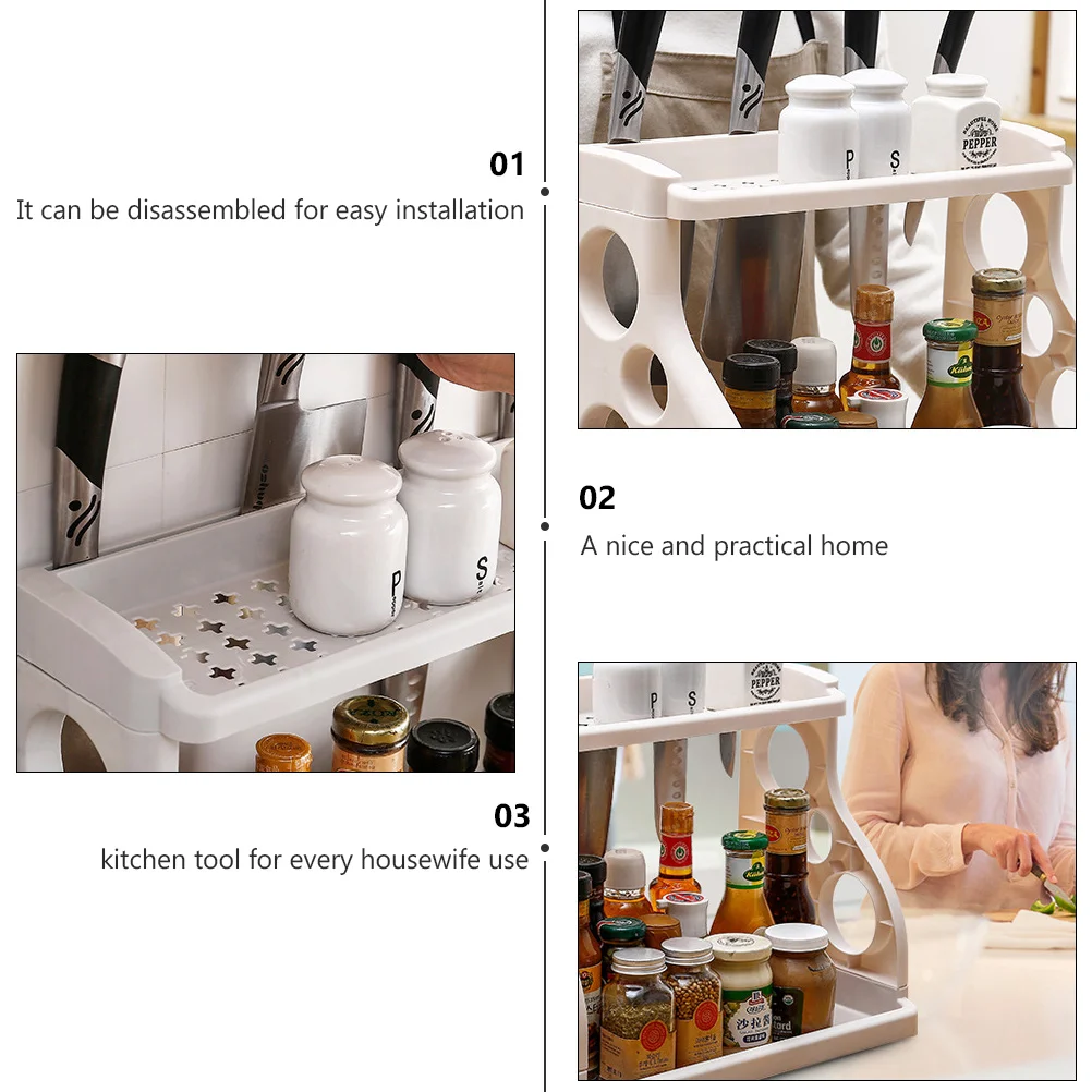 

1pc Kitchen Shelf Foldable Cooking Utensils Organizer Rack For Kitchenware Double-Layer Spices Storage Shelf Home Storage