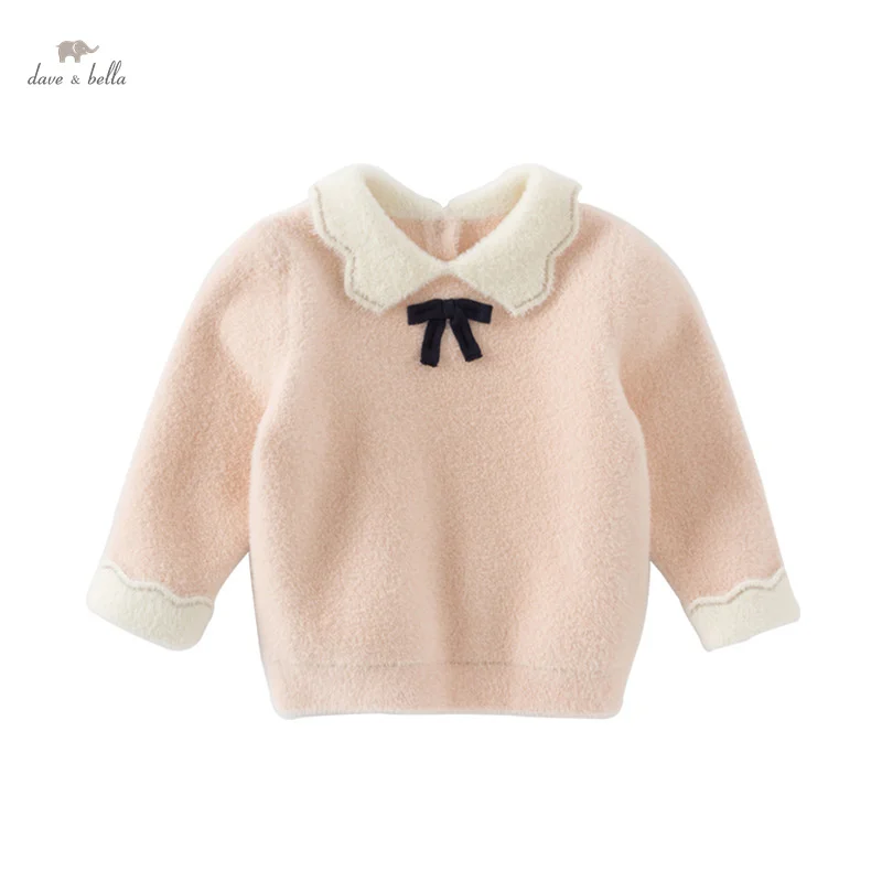 Dave Bella 2024 New Winter Girls Baby Children Top Knitted Sweater Pullover Fashion Casual Sweet Cute Gentle Knitwear DB4243849