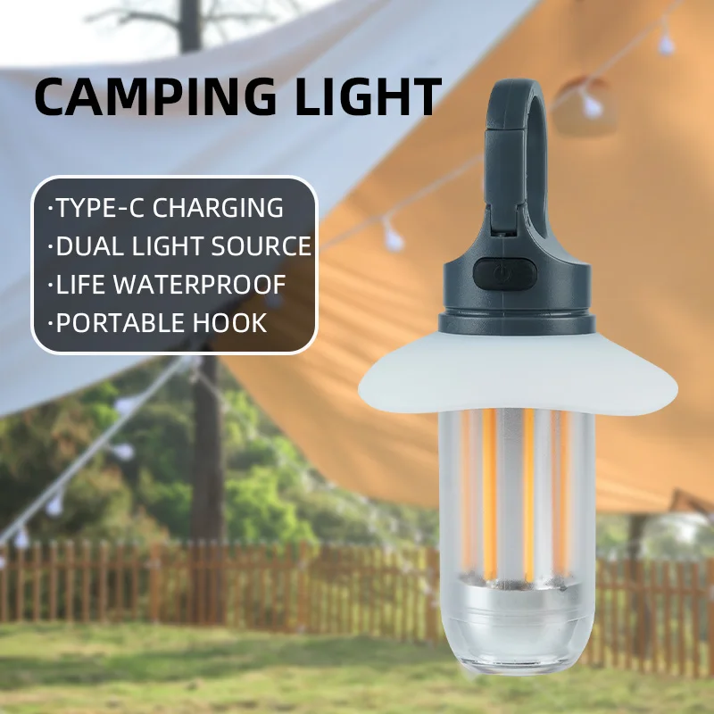 

LED Rechargeable Flashlight Camping Lantern 5 Modes Super Bright Portable Hanging Tent Lamp Waterproof Hiking Fishing Outdoor